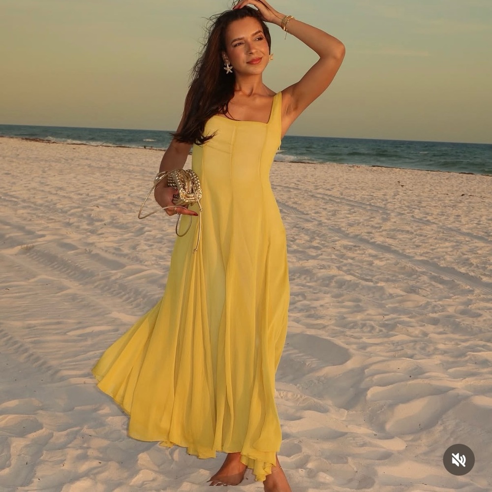 Zara butter mustard Yellow Maxi Dress flowy bohemian midi summer vacation